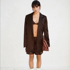 - Zara oversized dark brown satin blazer
